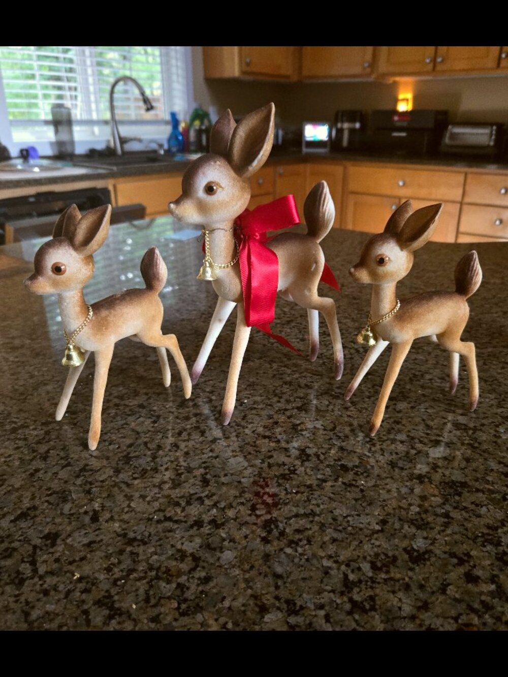 Vintage set of 3 Felt Flocked standing Doe and Baby Deer